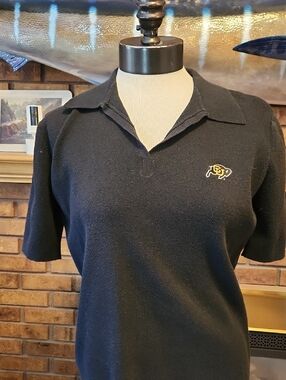 University of Colorado Black Short-Sleeve Polo Sweater Size Large Cropped Preppy